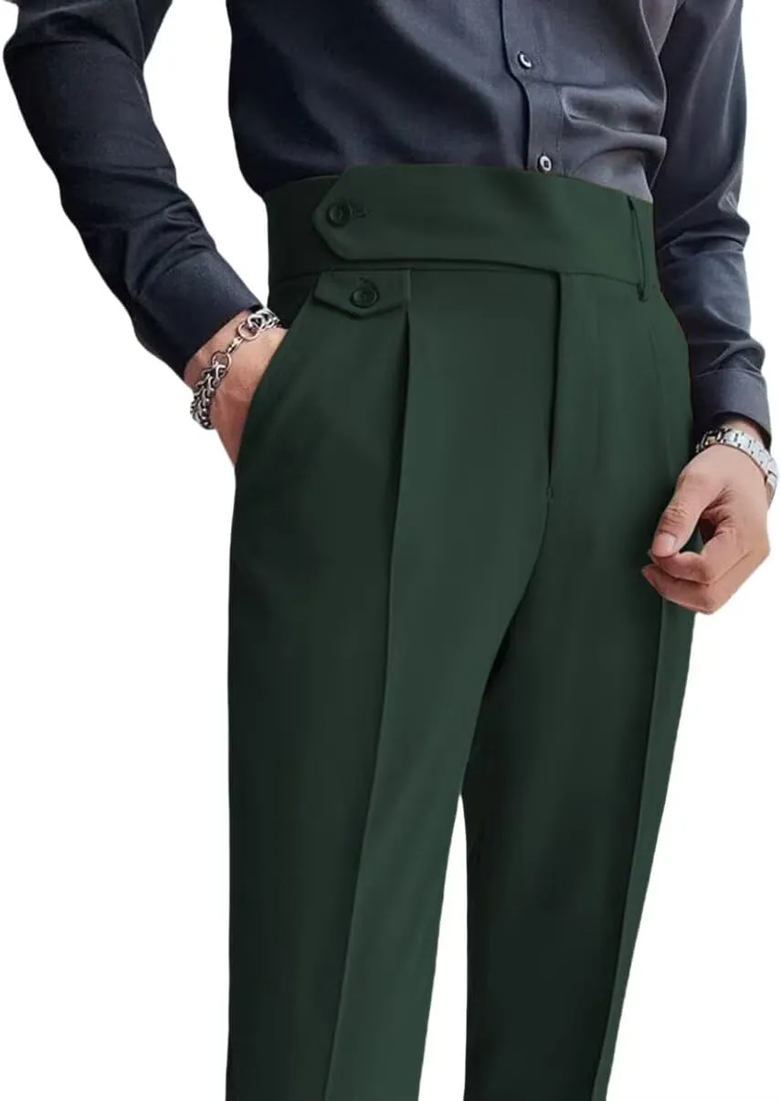 Men's Slim Dress Pants Pleat-Front Summer Casual Trouser High Waist Business Suit Pants Long for Men