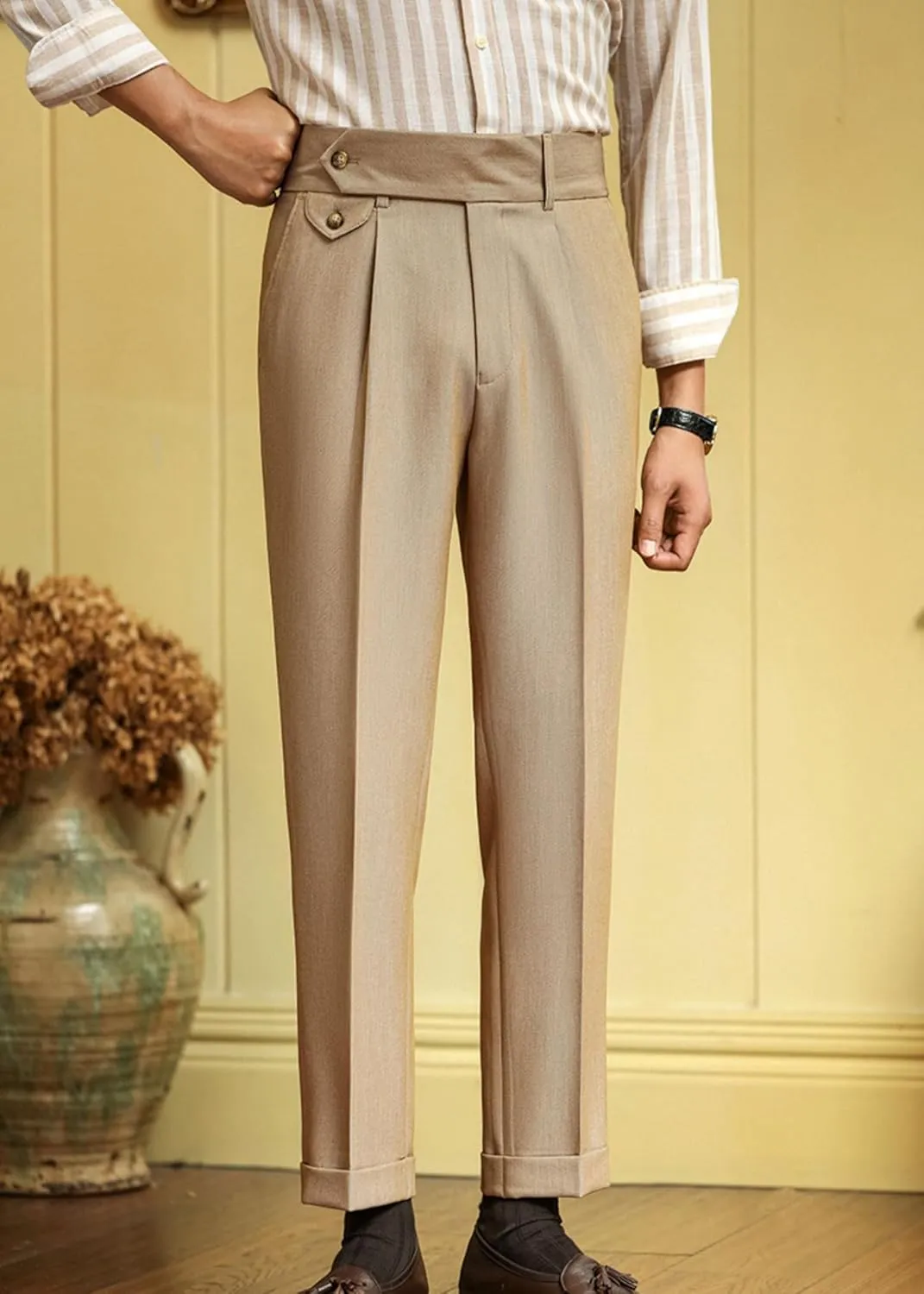 Men's Slim Fit Dress Pants Regular Fit Flat Front Suit Pants Stylish Long Trousers