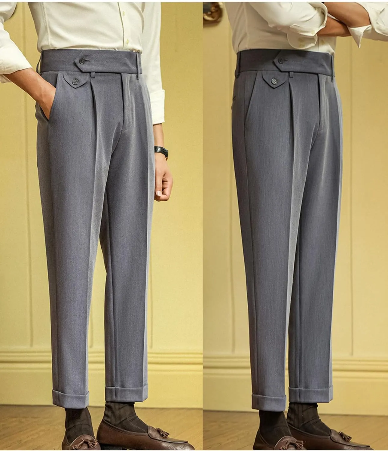 Men's Slim Fit Dress Pants Regular Fit Flat Front Suit Pants Stylish Long Trousers