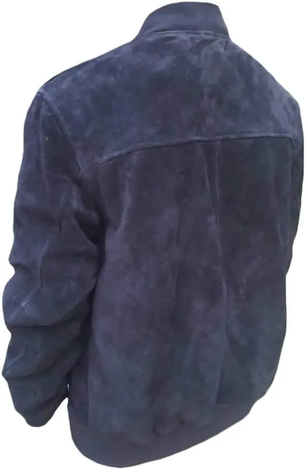 Men's Slimfit Suede Leather Bomber Jacket Blue Xs to 5XL