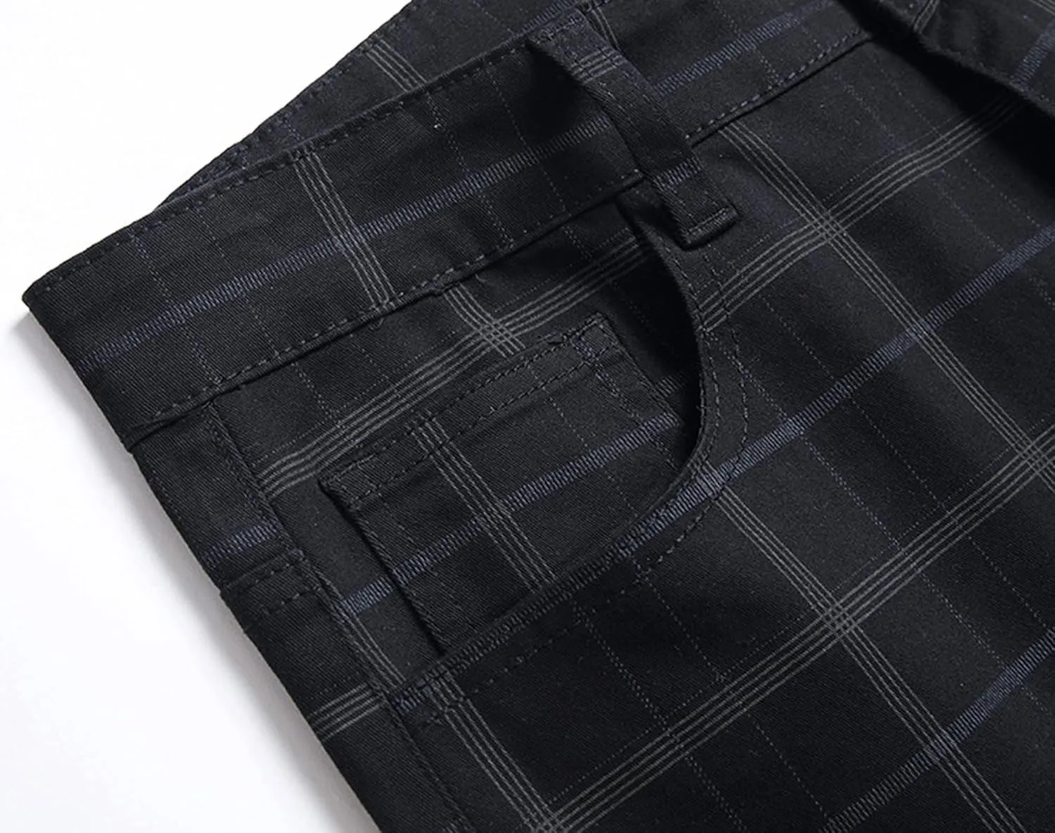 Mens Stretch Slim Fit Plaid Dress Pants,Mens Casual Black Flat-Front Skinny Comfy Business Chino Pants with Pocket