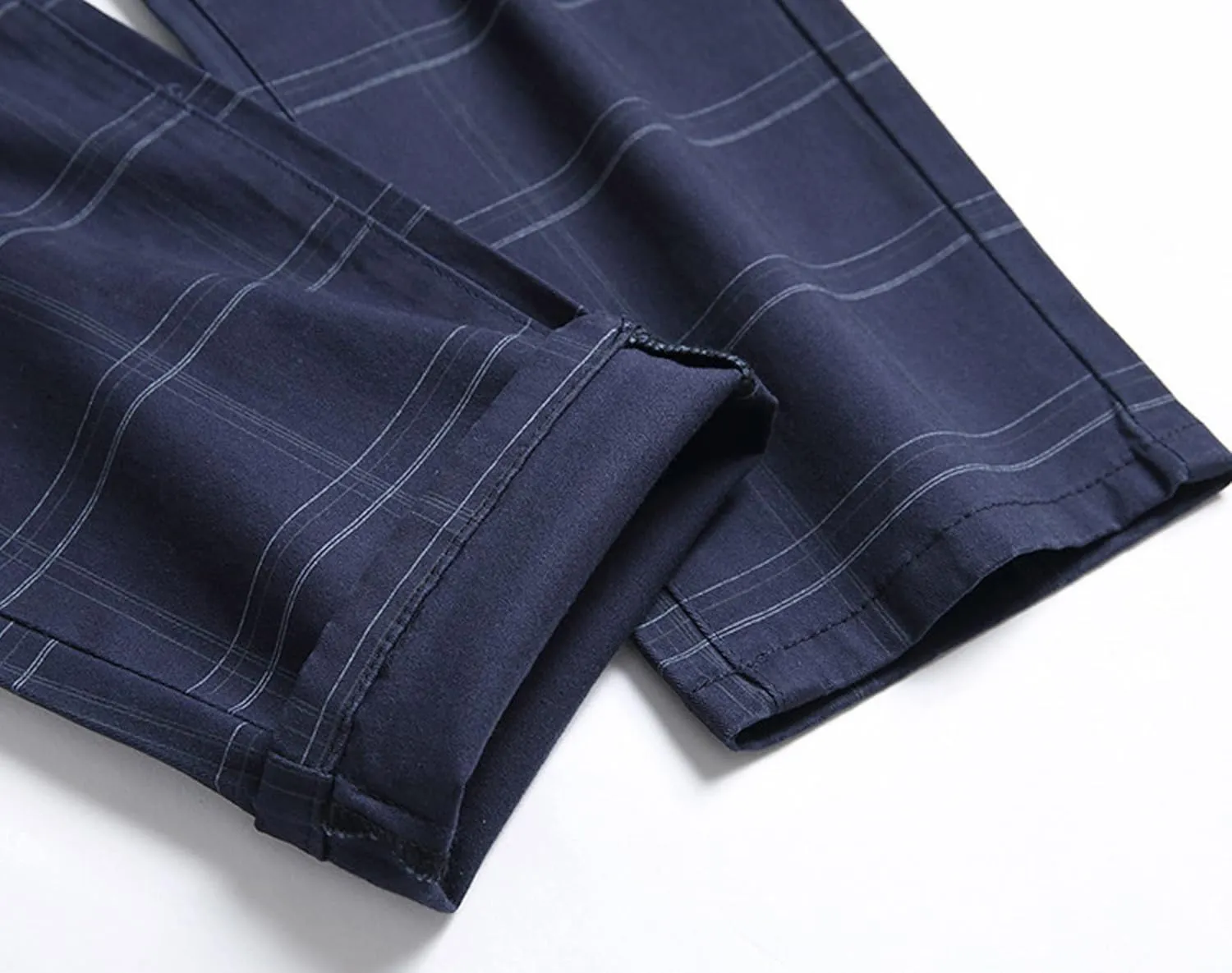 Mens Stretch Slim Fit Plaid Dress Pants,Mens Casual Black Flat-Front Skinny Comfy Business Chino Pants with Pocket