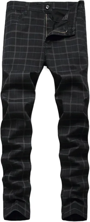 Mens Stretch Slim Fit Plaid Dress Pants,Mens Casual Black Flat-Front Skinny Comfy Business Chino Pants with Pocket