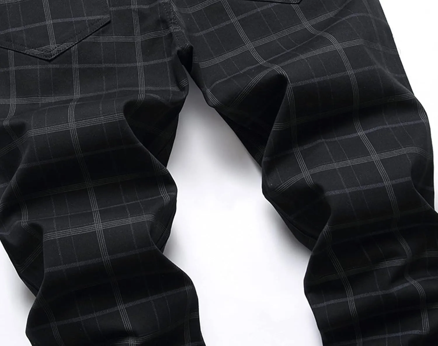 Mens Stretch Slim Fit Plaid Dress Pants,Mens Casual Black Flat-Front Skinny Comfy Business Chino Pants with Pocket