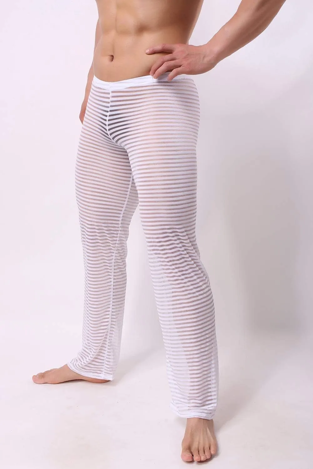 Mens Summer Sexy Mesh See Thru Stretchy Lightweight Sleep Lounge Pants