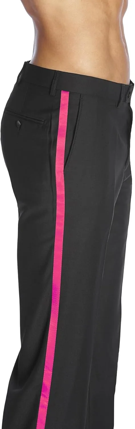 Men's TUXEDO Pants Tux Pant Flat Front Satin Band Stripe Solid Colors