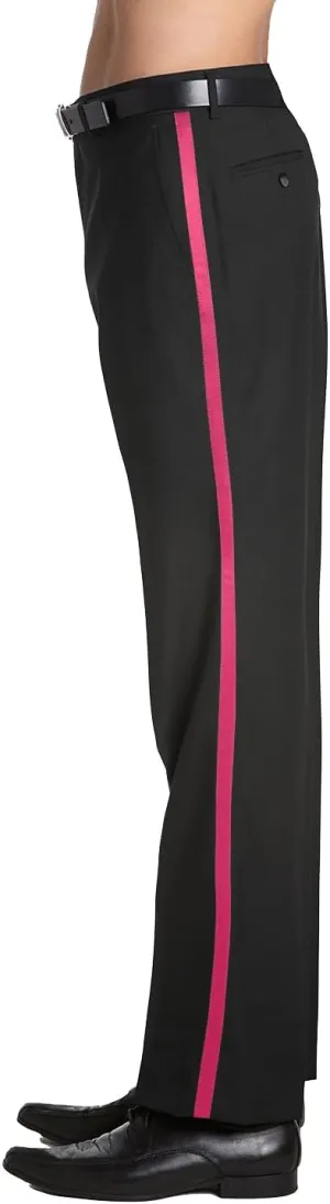 Men's TUXEDO Pants Tux Pant Flat Front Satin Band Stripe Solid Colors
