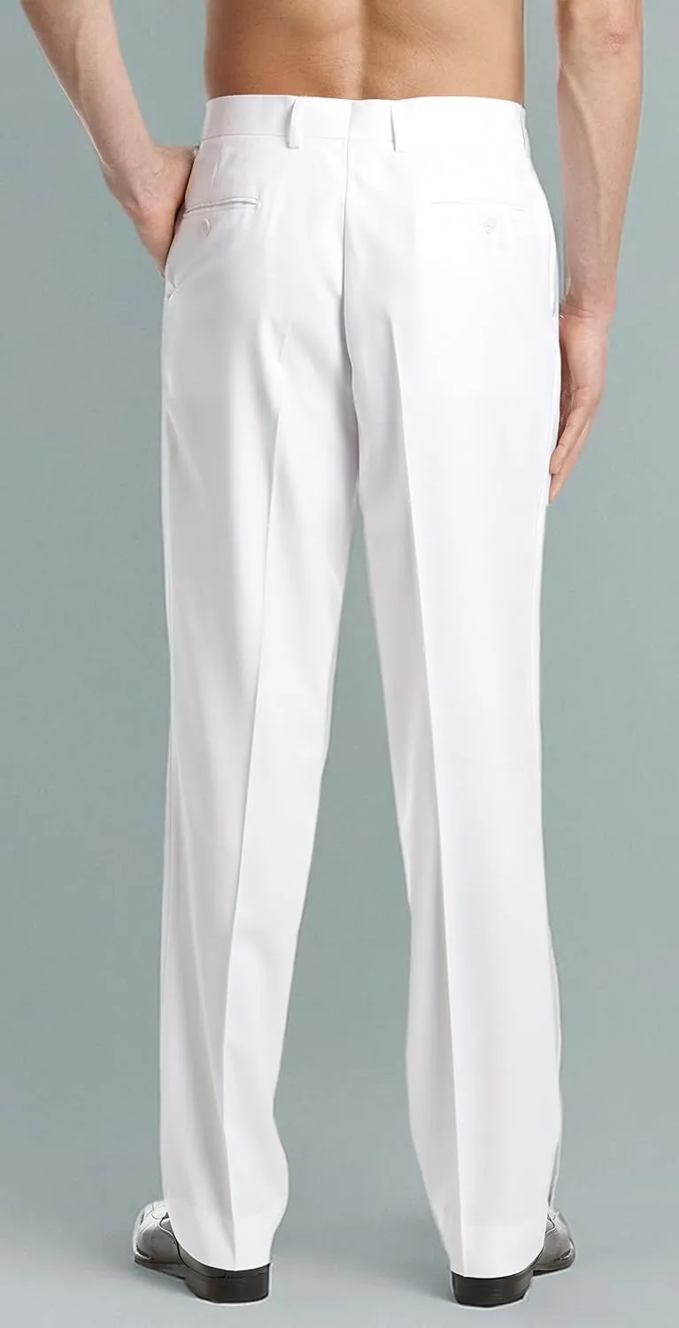 Men's TUXEDO Pants Tux Pant Flat Front Satin Band Stripe Solid Colors