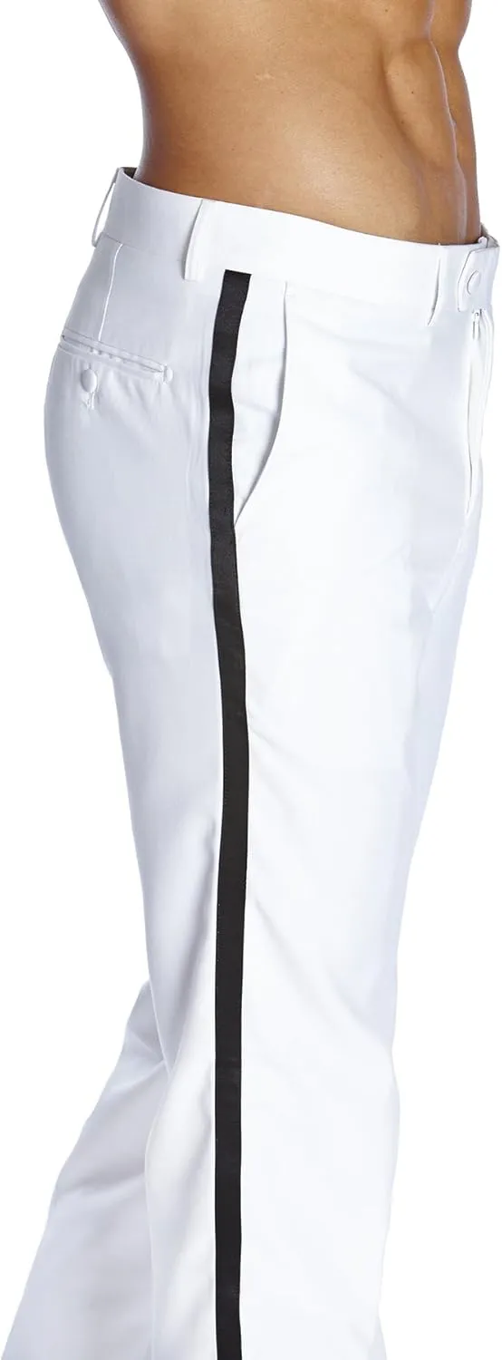 Men's TUXEDO Pants Tux Pant Flat Front Satin Band Stripe Solid Colors