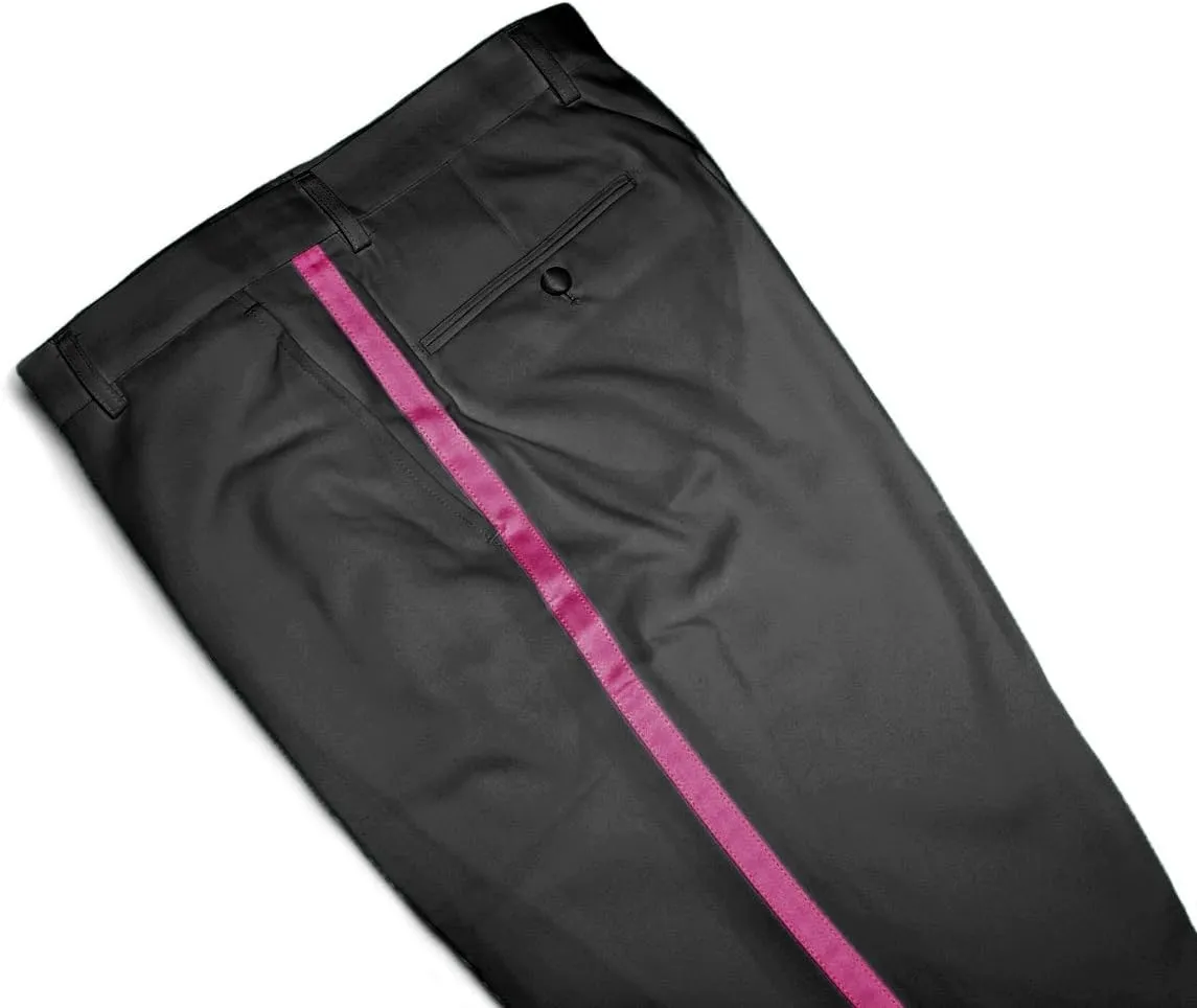 Men's TUXEDO Pants Tux Pant Flat Front Satin Band Stripe Solid Colors
