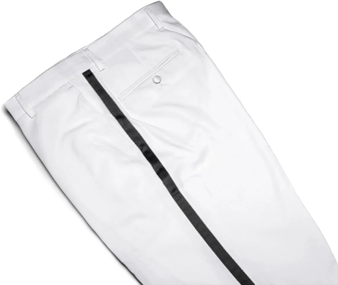 Men's TUXEDO Pants Tux Pant Flat Front Satin Band Stripe Solid Colors