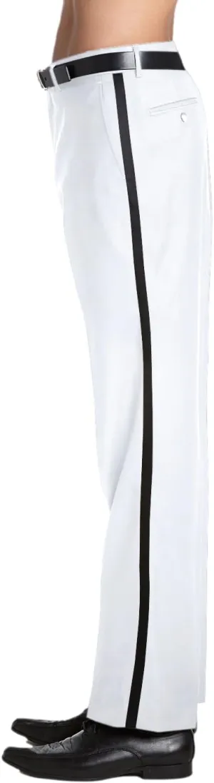 Men's TUXEDO Pants Tux Pant Flat Front Satin Band Stripe Solid Colors