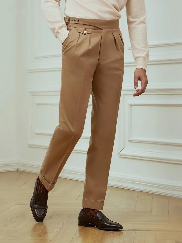 Men's Vintage Straight Fit Khaki Pants Signature Lux Cotton Twill Suit Pants Trousers Casual Casual