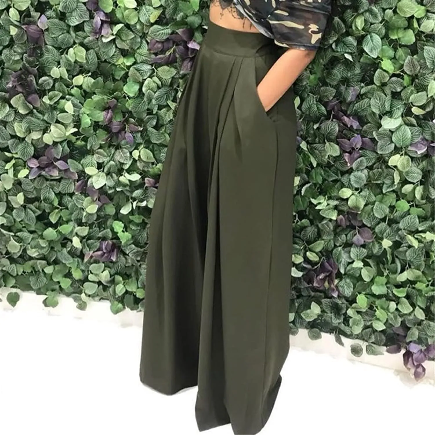 MESLIMA Palazzo Pants for Women High Waisted Wide Leg Stretchy Loose Fit Casual Trousers with Pocket