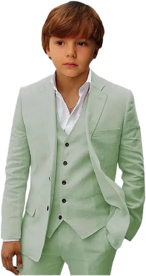 Mi Bo Tong Boys Linen Suit Slim Fit Kids Suit for Boys Summer Beach Wedding Suit Kids Tuxedos Suit Blazer Vest Pants Set
