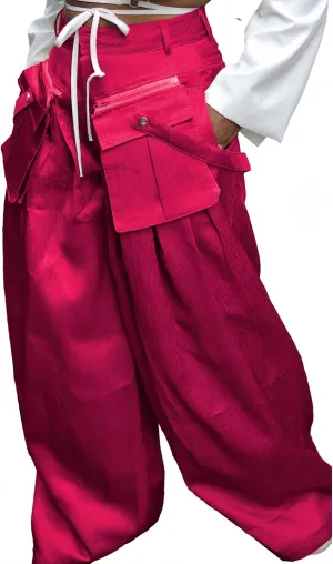 Mid Rise Wide Leg Cargo Pants for Women Baggy Trousers with Detachable Pockets Streetwear