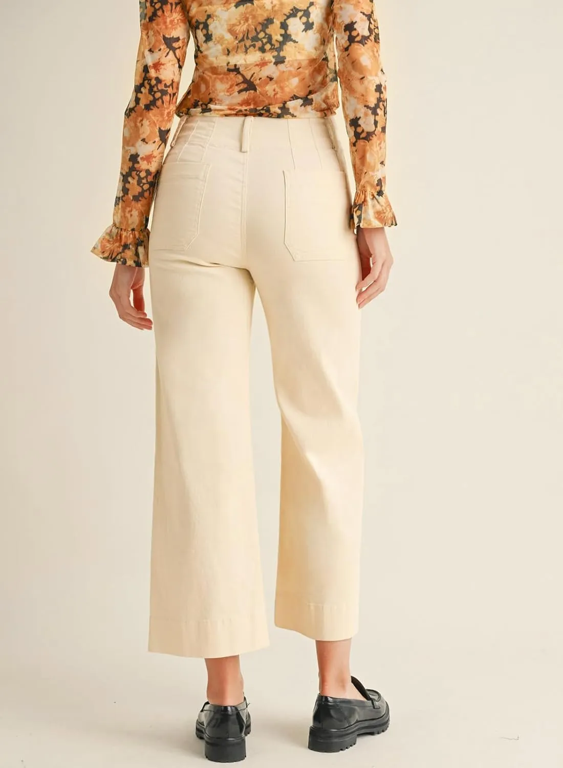 miduo Womens High Waisted Cropped Wide Leg Stretchy Straight Pants Trousers with Pockets