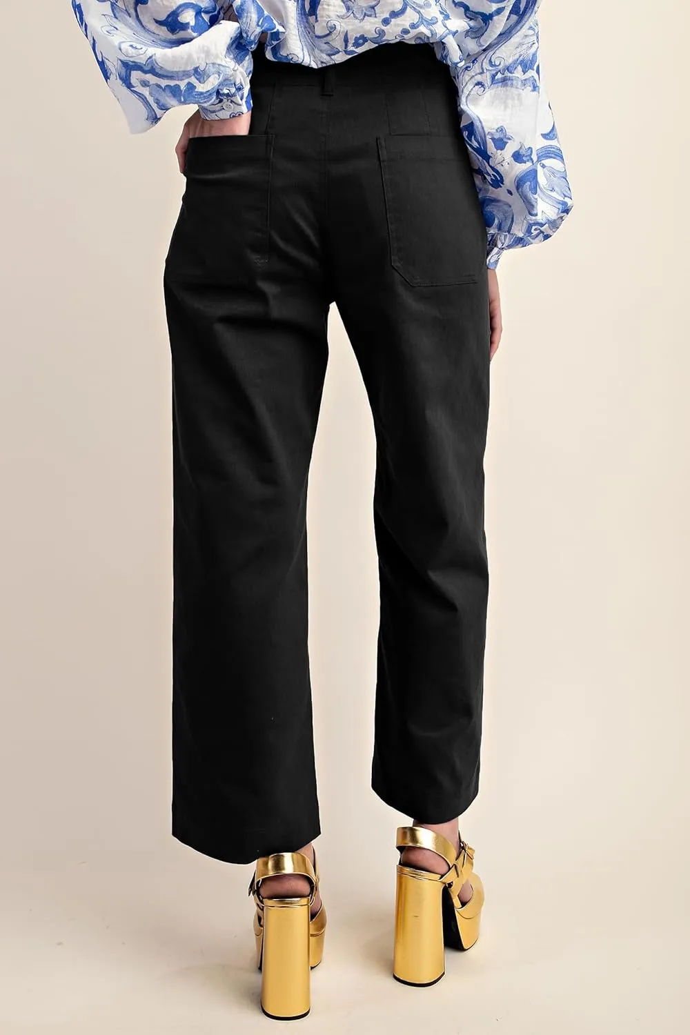 miduo Womens High Waisted Cropped Wide Leg Stretchy Straight Pants Trousers with Pockets
