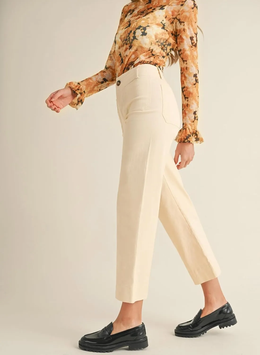 miduo Womens High Waisted Cropped Wide Leg Stretchy Straight Pants Trousers with Pockets