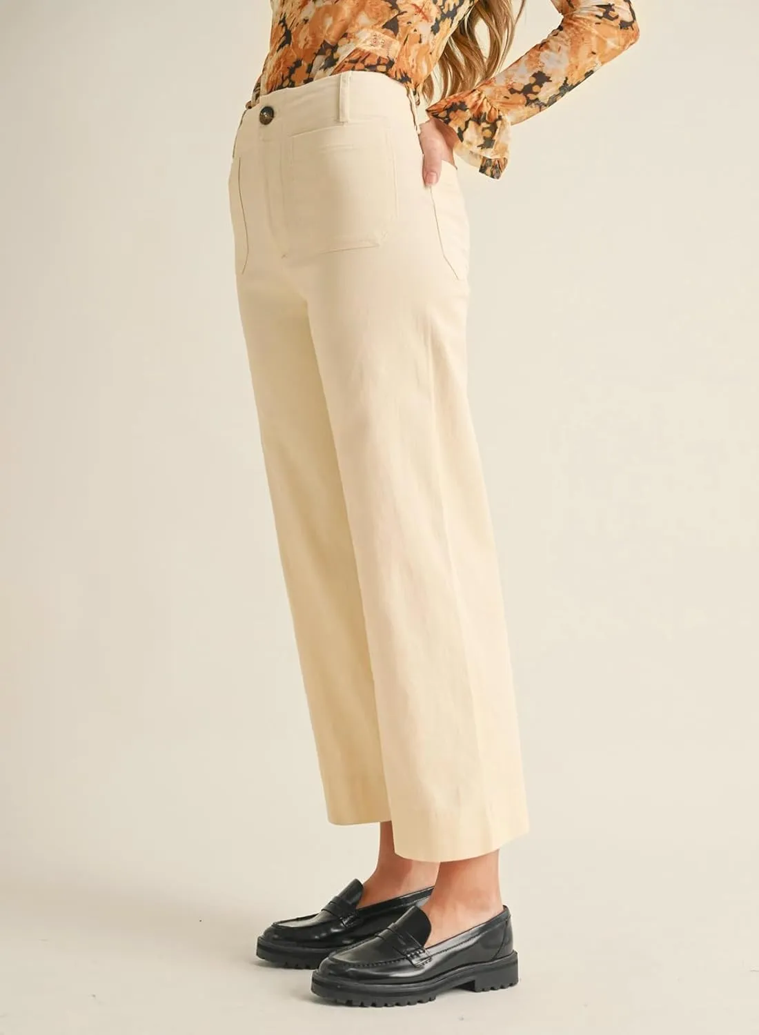 miduo Womens High Waisted Cropped Wide Leg Stretchy Straight Pants Trousers with Pockets