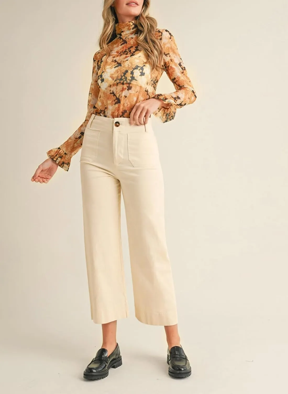 miduo Womens High Waisted Cropped Wide Leg Stretchy Straight Pants Trousers with Pockets