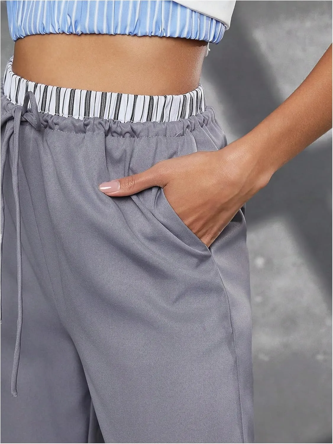 Milumia Women's Loose Color Block Wide Leg Pants Drawstring Waist Trousers