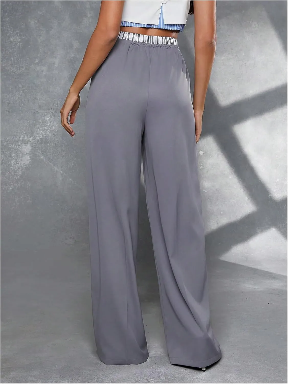 Milumia Women's Loose Color Block Wide Leg Pants Drawstring Waist Trousers