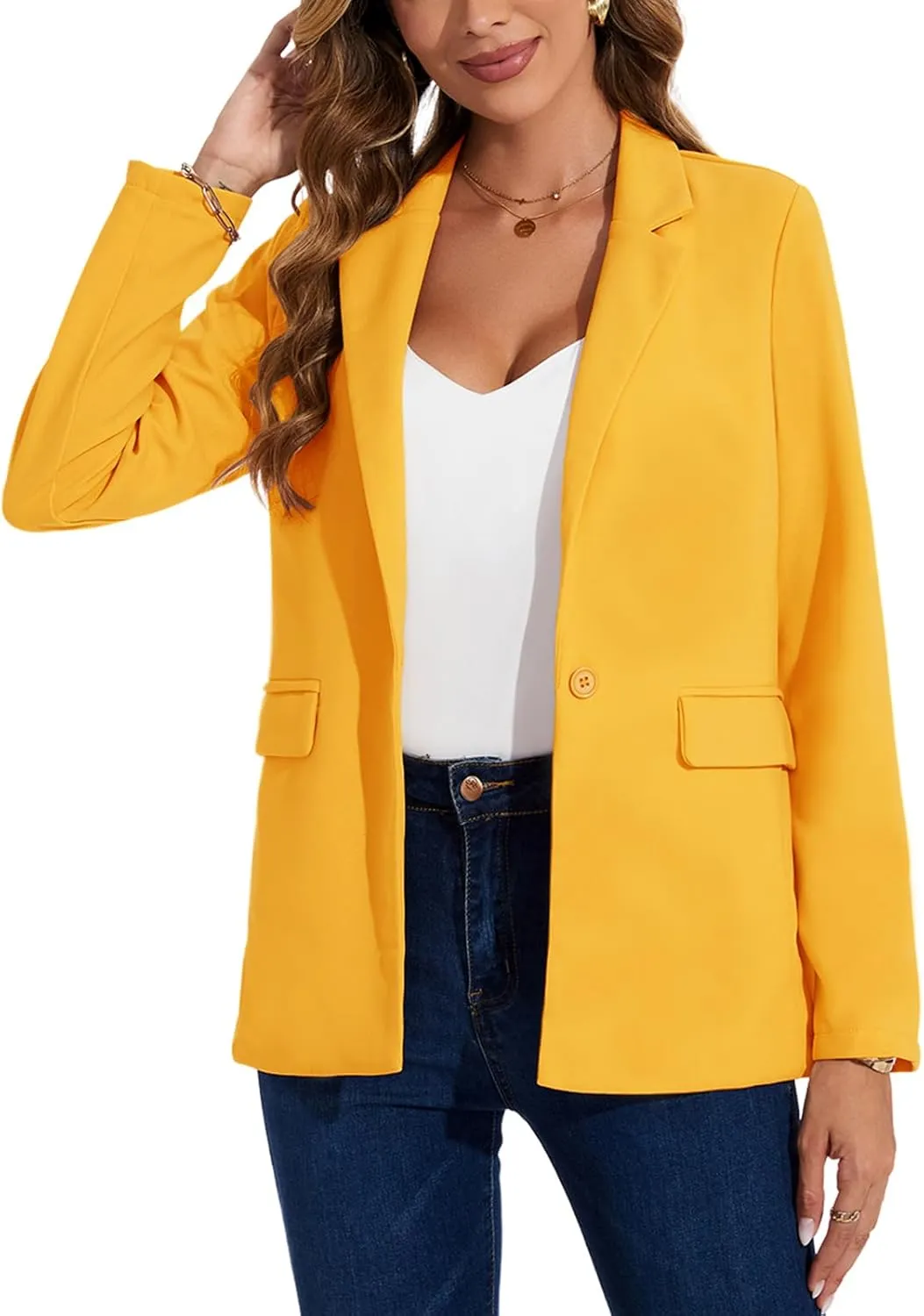 MINTLIMIT Blazers for Women One Button Jacket Suits Notched Lapel Classic Casual Formal Long Sleeve Blazer with Pockets