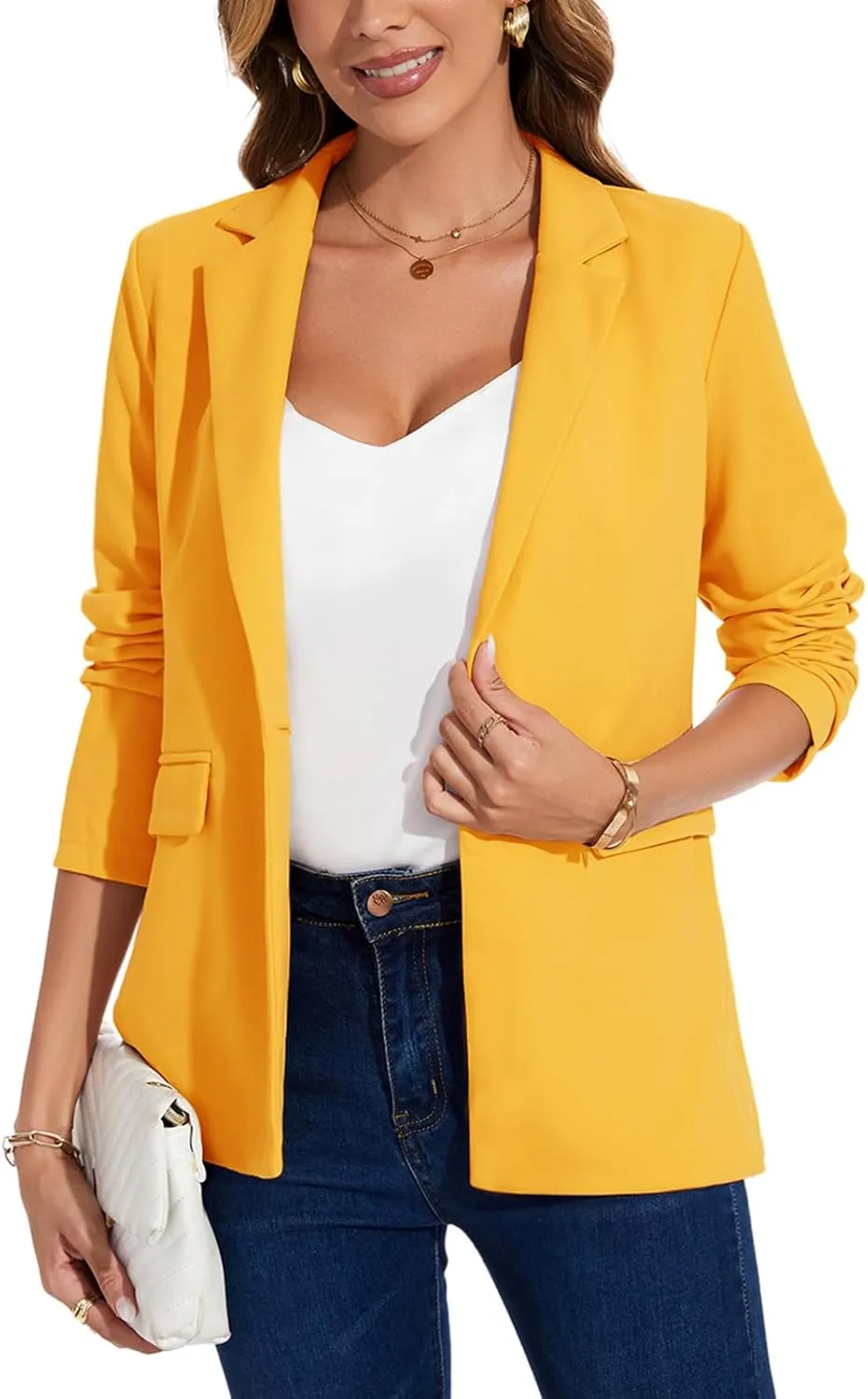 MINTLIMIT Blazers for Women One Button Jacket Suits Notched Lapel Classic Casual Formal Long Sleeve Blazer with Pockets