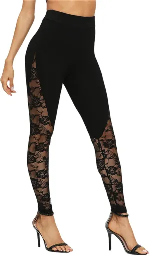 Mintsnow Women's Sheer Mesh Lace Leggings Stretchy High Waist Long Pants Lightweight Casual Pants