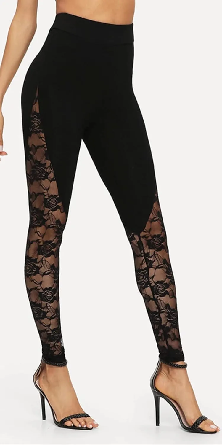 Mintsnow Women's Sheer Mesh Lace Leggings Stretchy High Waist Long Pants Lightweight Casual Pants