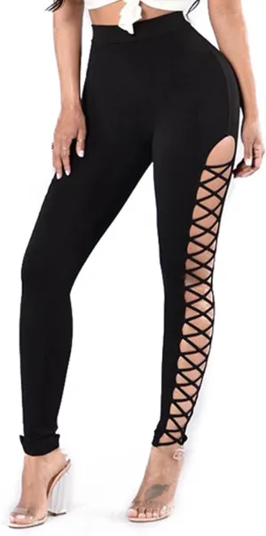Mintsnow Women's Sheer Mesh Lace Leggings Stretchy High Waist Long Pants Lightweight Casual Pants