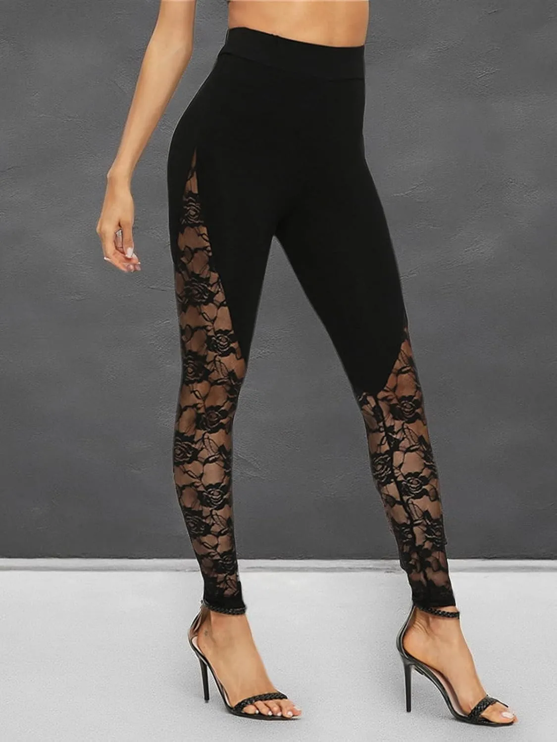 Mintsnow Women's Sheer Mesh Lace Leggings Stretchy High Waist Long Pants Lightweight Casual Pants