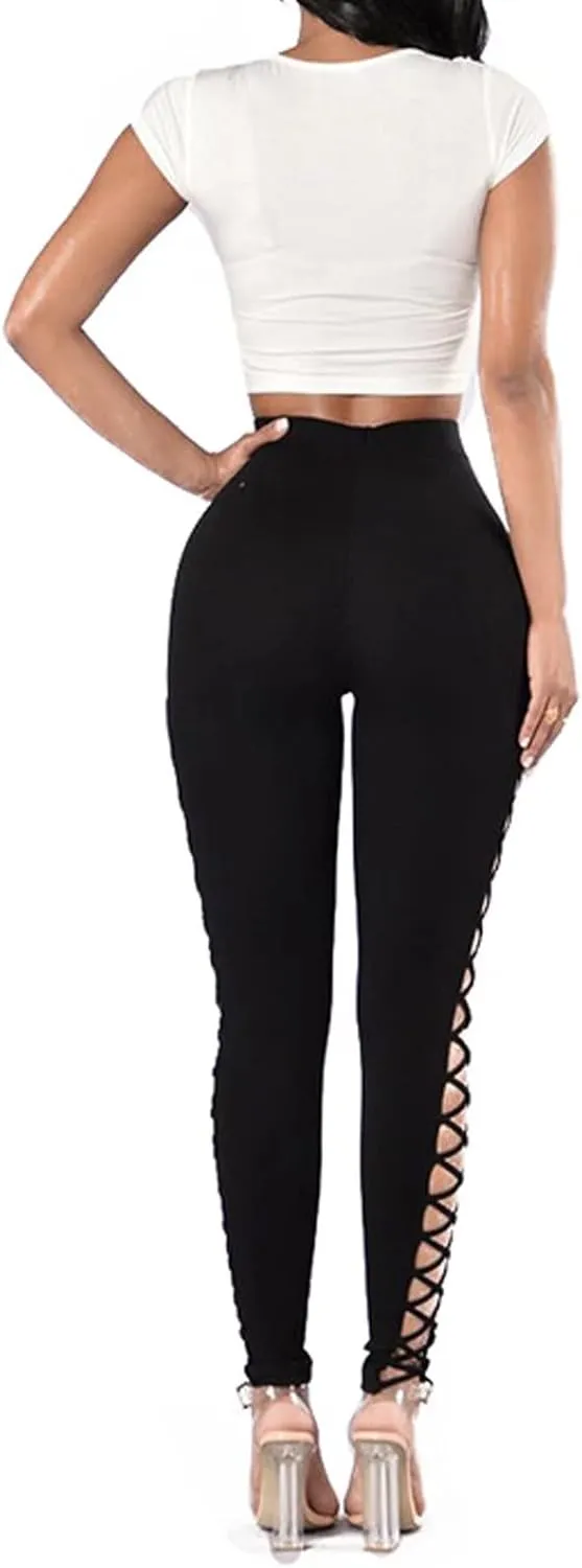 Mintsnow Women's Sheer Mesh Lace Leggings Stretchy High Waist Long Pants Lightweight Casual Pants