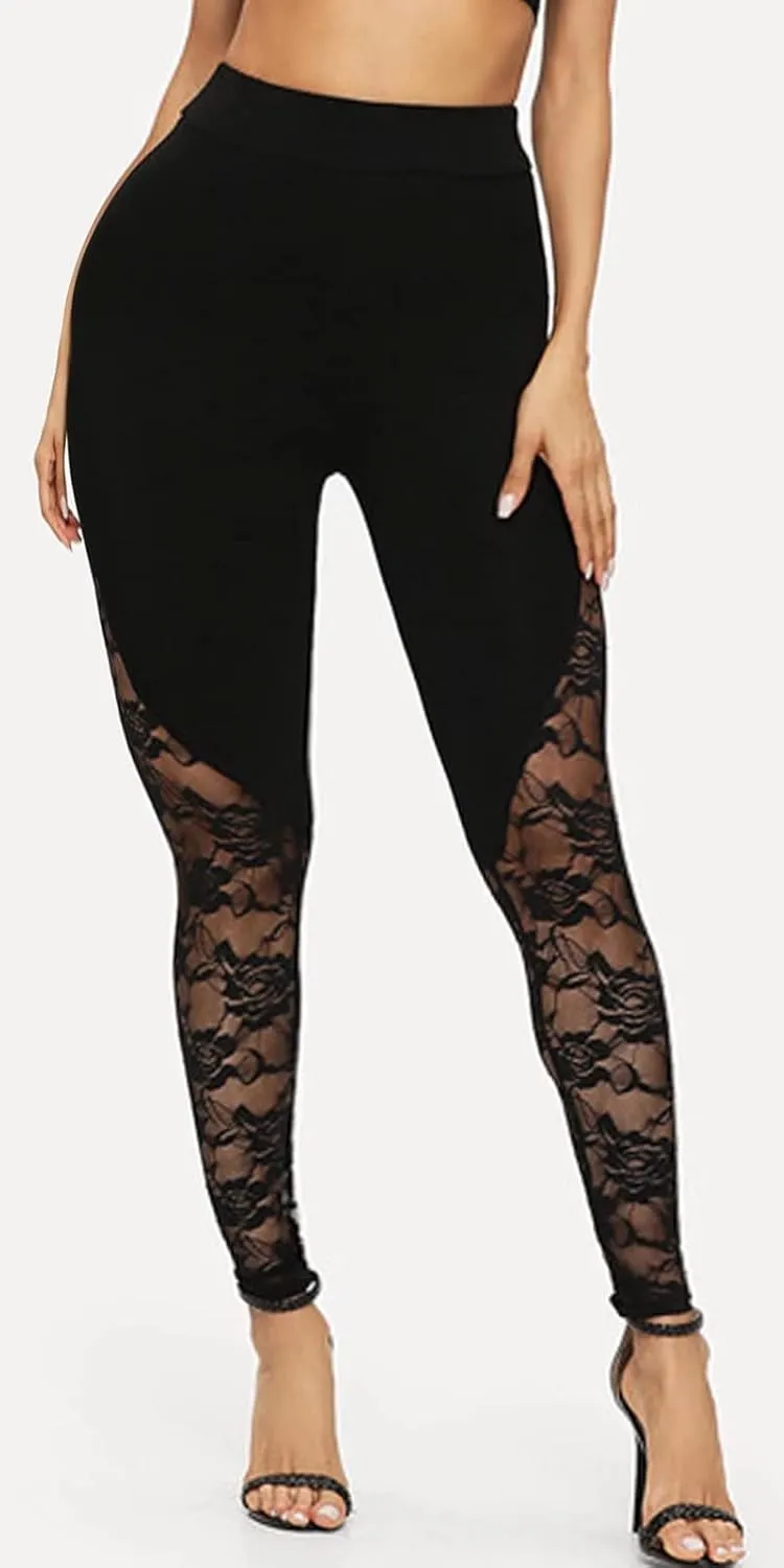 Mintsnow Women's Sheer Mesh Lace Leggings Stretchy High Waist Long Pants Lightweight Casual Pants