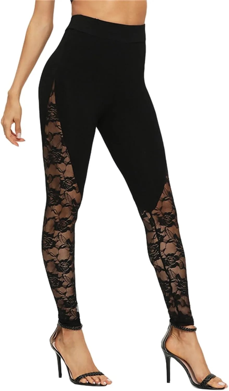 Mintsnow Women's Sheer Mesh Lace Leggings Stretchy High Waist Long Pants Lightweight Casual Pants