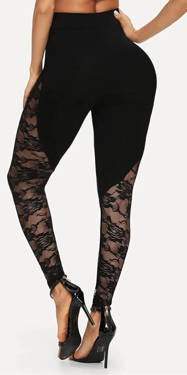 Mintsnow Women's Sheer Mesh Lace Leggings Stretchy High Waist Long Pants Lightweight Casual Pants