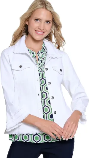 MULTIPLES Women's Triple Fringe Sleeves Four-Pocket Button Front Jean Jacket
