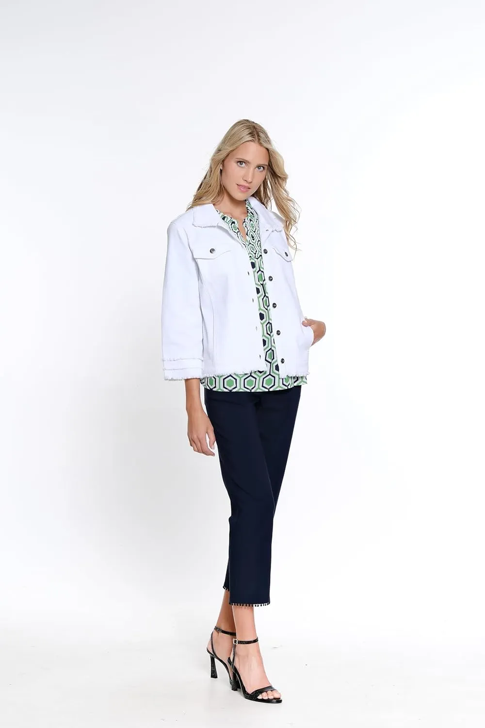 MULTIPLES Women's Triple Fringe Sleeves Four-Pocket Button Front Jean Jacket
