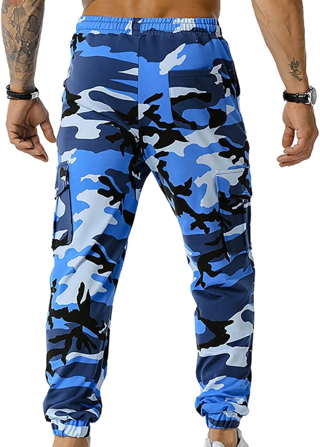 Muscularfit Athletic Pants for Men 2024 Trendy Stretch Waist Camo Pant Causal Drawstring Multi Pockets Camouflage Sweatpants
