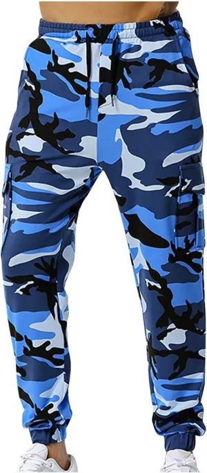 Muscularfit Athletic Pants for Men 2024 Trendy Stretch Waist Camo Pant Causal Drawstring Multi Pockets Camouflage Sweatpants