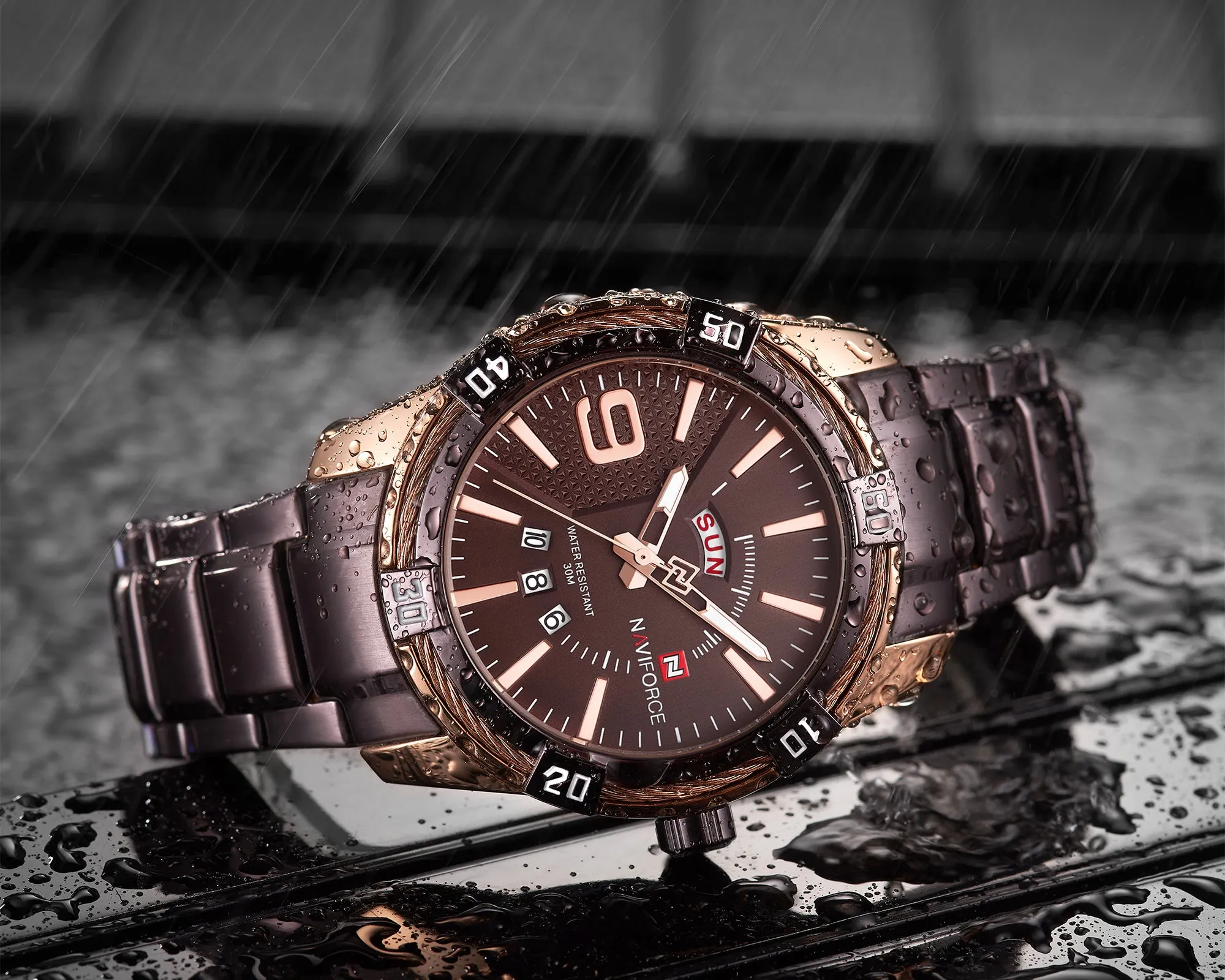 NAVIFORCE Mens Watch Gold Luxury Sport Waterproof Military Wristwatch Business Casual Stainless Steel Watches for Men NF9117S