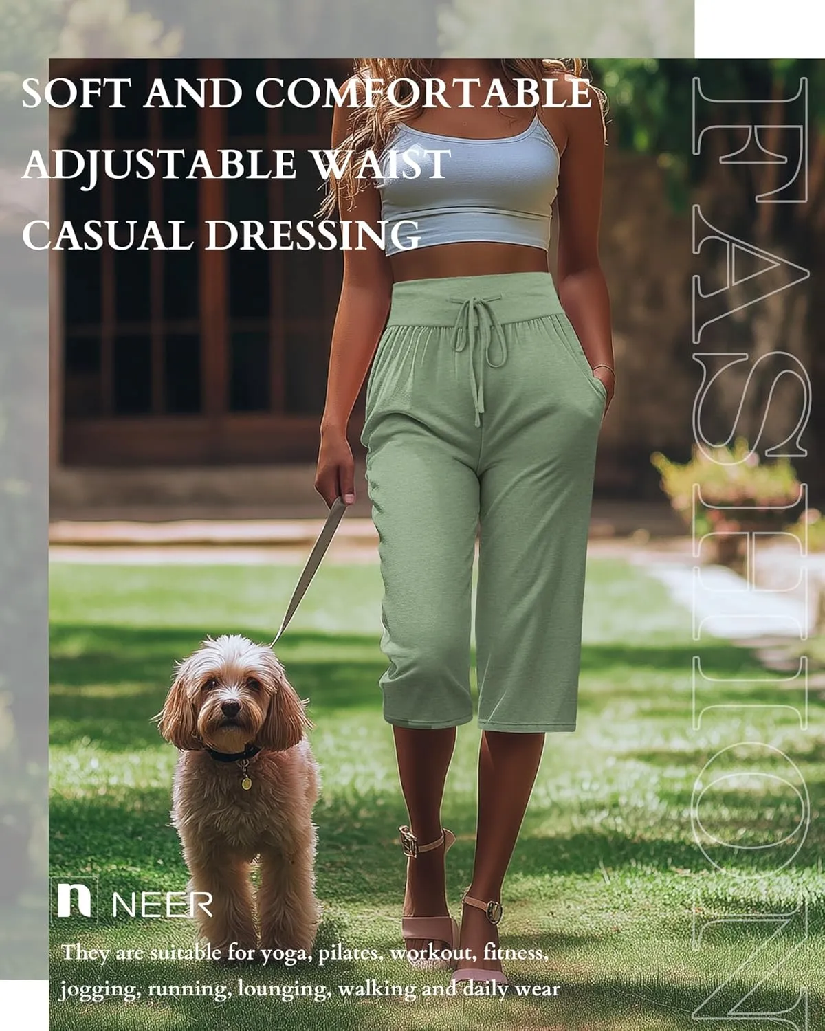 Neer 3 Pack Women's Capri Yoga Pants Cotton Wide Leg Drawstring Loose Sweatpants Comfy Lounge Cropped Pants with Pockets