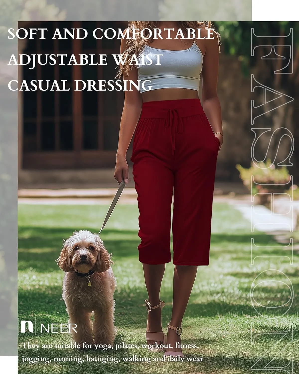 Neer 3 Pack Women's Capri Yoga Pants Cotton Wide Leg Drawstring Loose Sweatpants Comfy Lounge Cropped Pants with Pockets