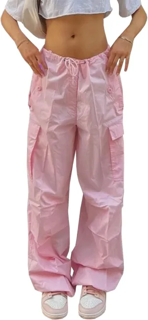 Neyaolk Parachute Pants for Women, Cargo Pants Women Baggy, Y2K Low Waist Wide Leg Baggy Relaxed Jogger Pants