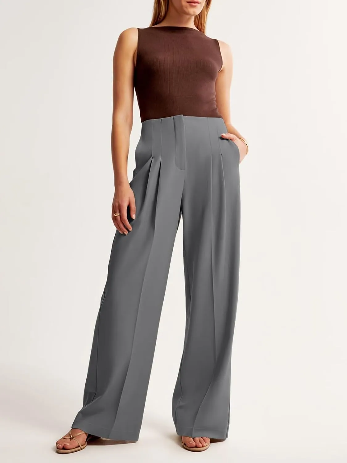 NIMIN Women's Wide Leg Dressy Pants High Waisted Business Casual Work Pants Plazzo Trousers with Pockets