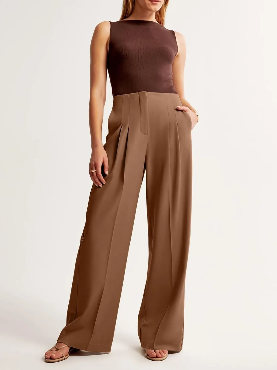 NIMIN Women's Wide Leg Dressy Pants High Waisted Business Casual Work Pants Plazzo Trousers with Pockets