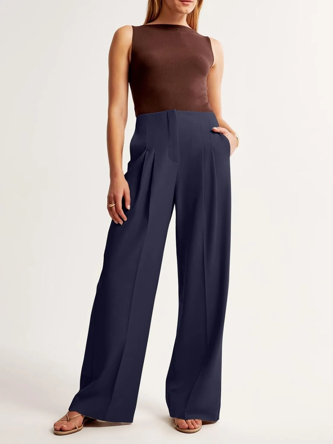 NIMIN Women's Wide Leg Dressy Pants High Waisted Business Casual Work Pants Plazzo Trousers with Pockets