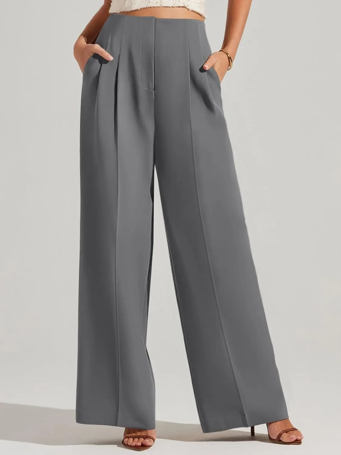 NIMIN Women's Wide Leg Dressy Pants High Waisted Business Casual Work Pants Plazzo Trousers with Pockets