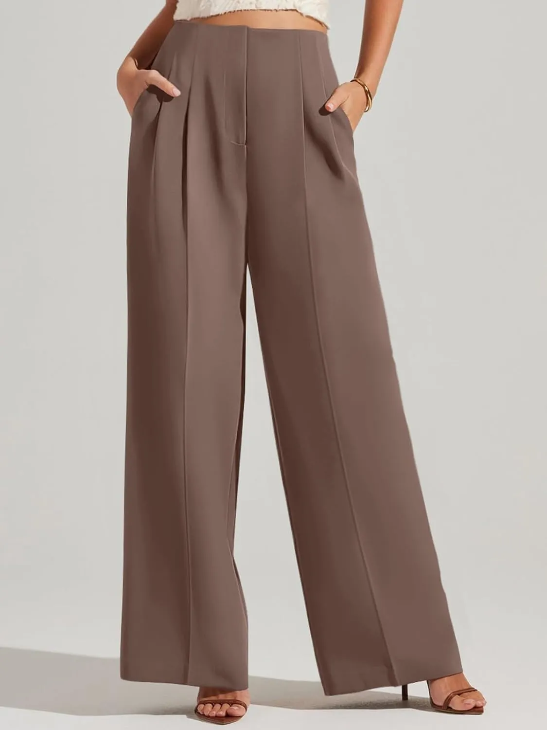 NIMIN Women's Wide Leg Dressy Pants High Waisted Business Casual Work Pants Plazzo Trousers with Pockets